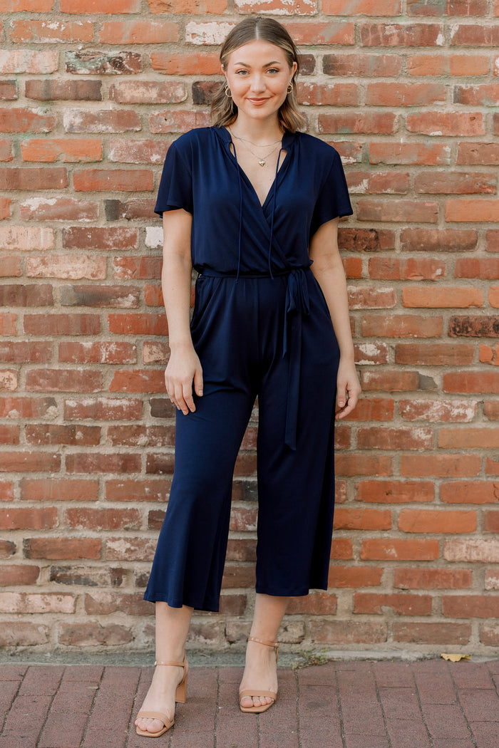 Cross Front Short Sleeve Jumpsuit