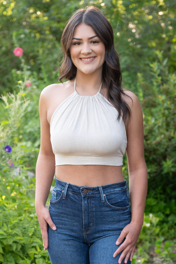 Halter Tank With Back Tie Crop Top