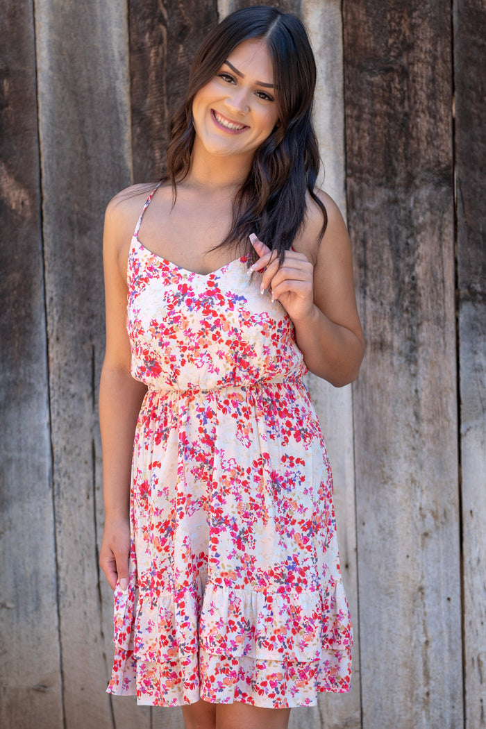CLEARANCE- Tiered Ruffle Mini Dress With Spaghetti Straps