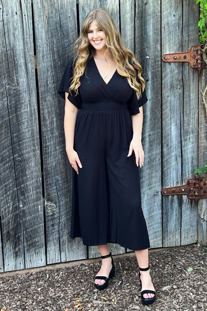 CLEARANCE Surplice Neck Smocked Waist Gauze Jumpsuit
