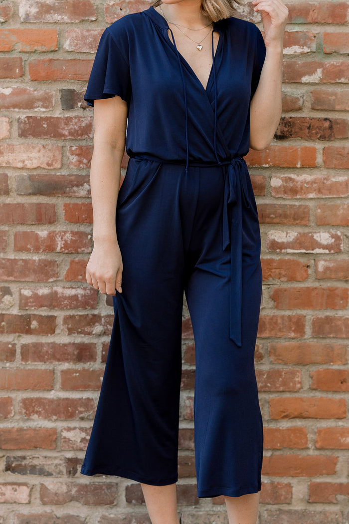 Cross Front Short Sleeve Jumpsuit