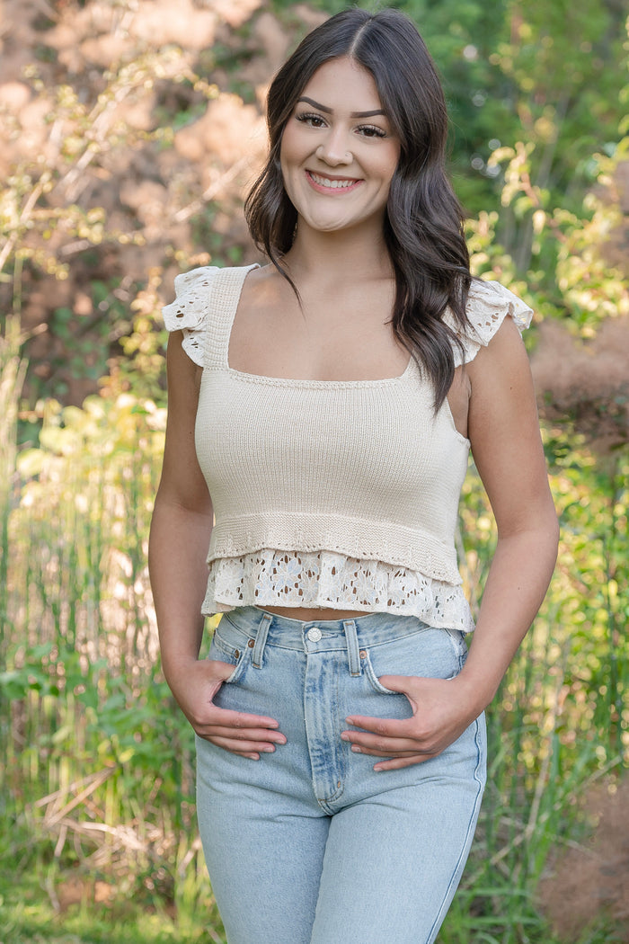 CLEARANCE Knit and Lace Tank Top