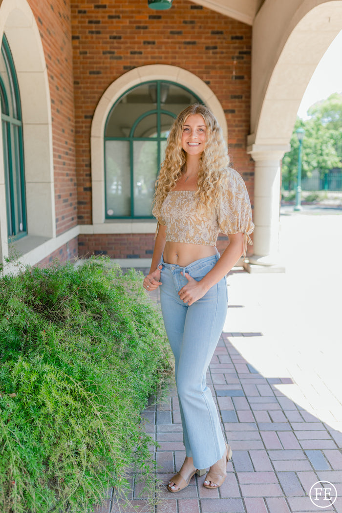 CLEARANCE- Puff Sleeve Floral Smocked Crop Top