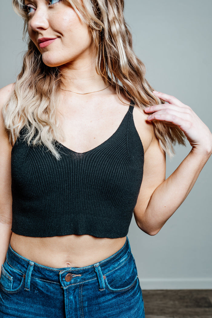 Ribbed Adjustable Strap V-Neck Crop Top