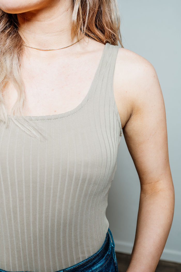 Ribbed Square Neck Snap Bottom Bodysuit