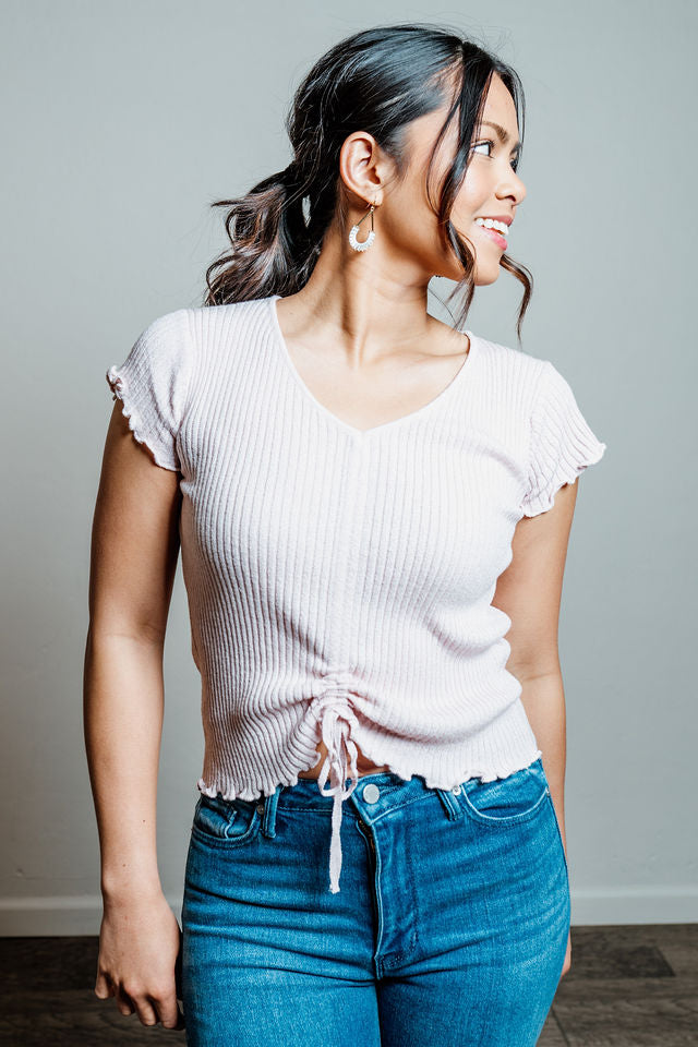 CLEARANCE-Cinched Short Sleeve Sweater