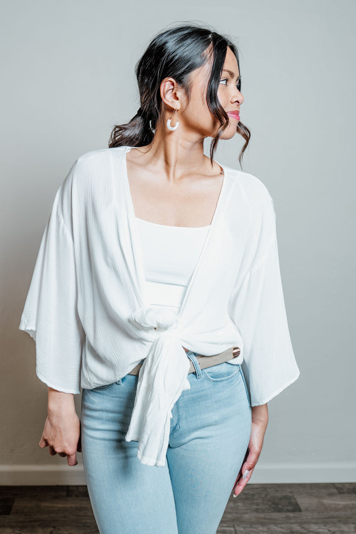 Gauze Tie Front Short Kimono