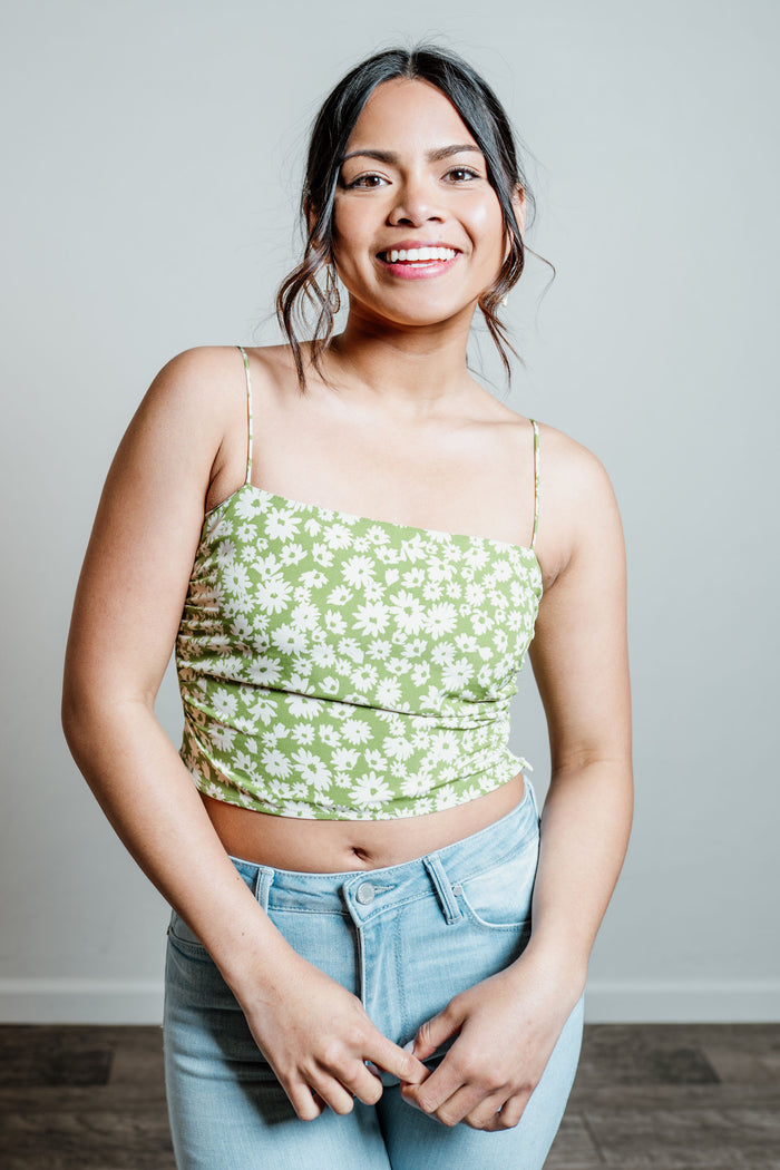 CLEARANCE- Green Garden Elastic Back Crop Top