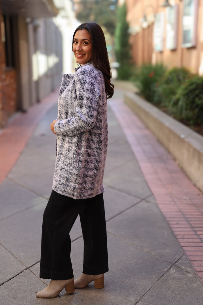 Long Sleeve Collared Plaid Coat