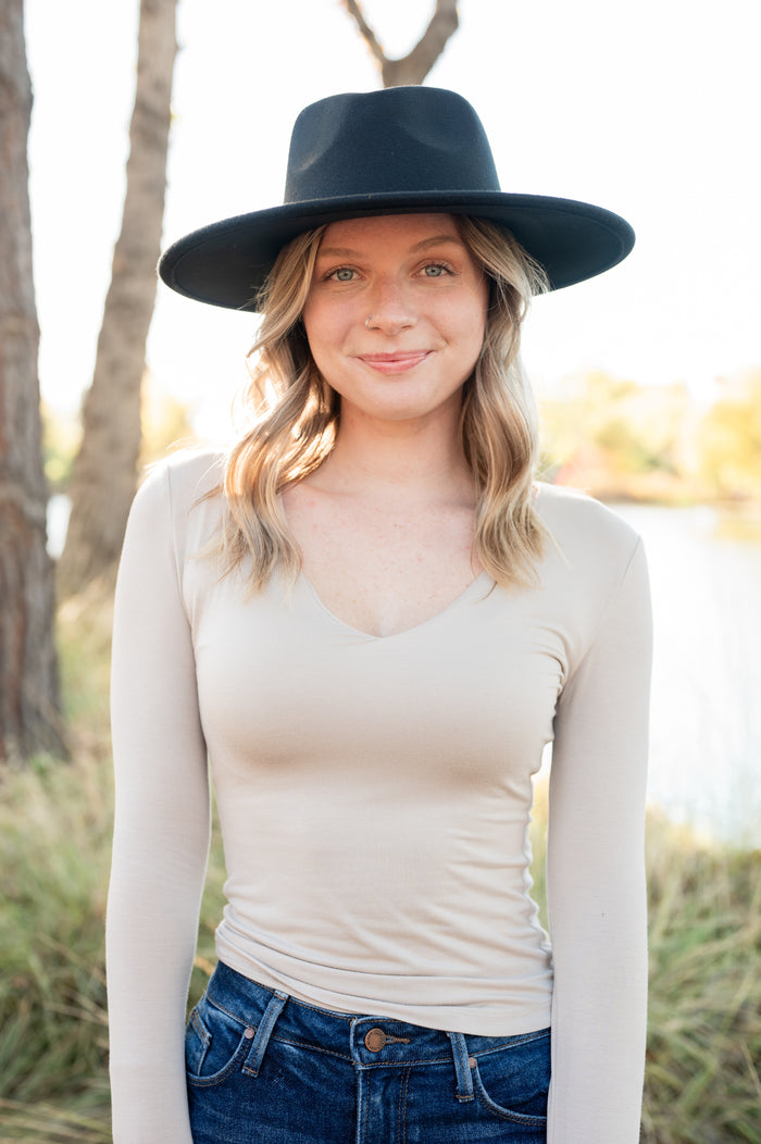 V Neck Long Sleeve Double Layer Top