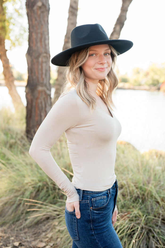 V Neck Long Sleeve Double Layer Top