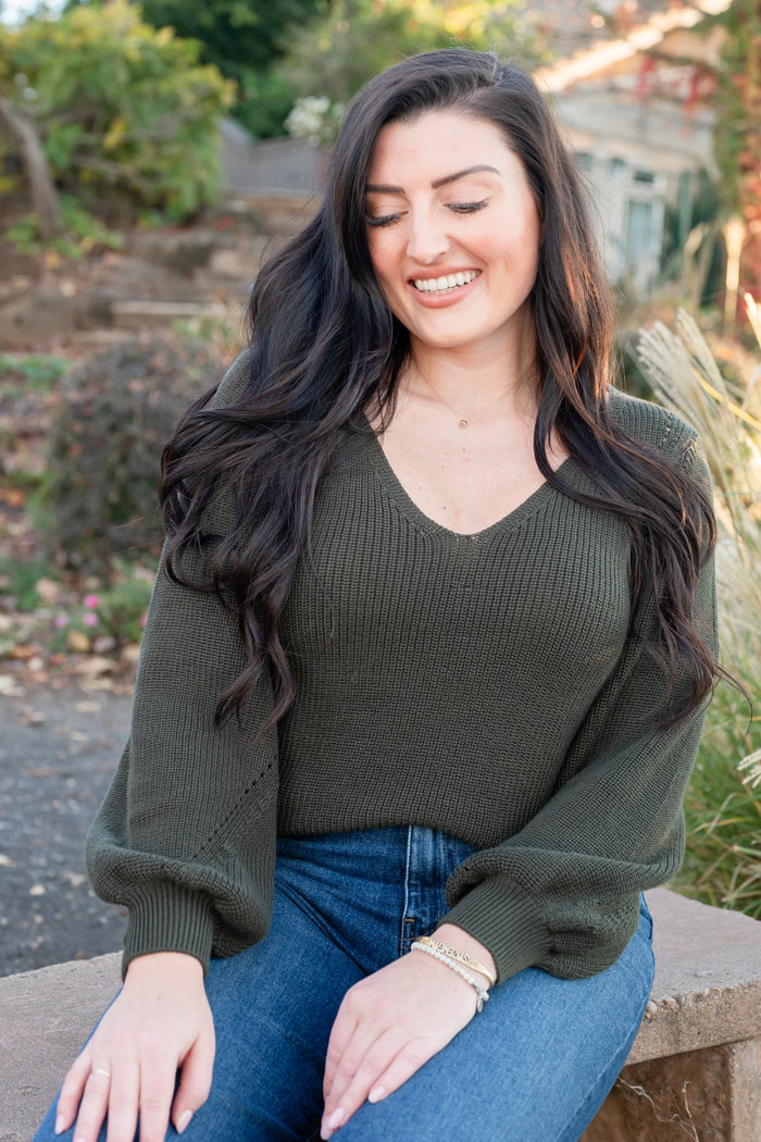 Knit Detail V-Neck Sweater