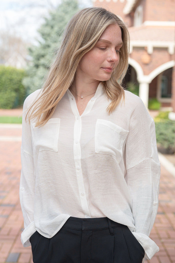 CLEARANCE- Sheer Button Up Long Sleeve
