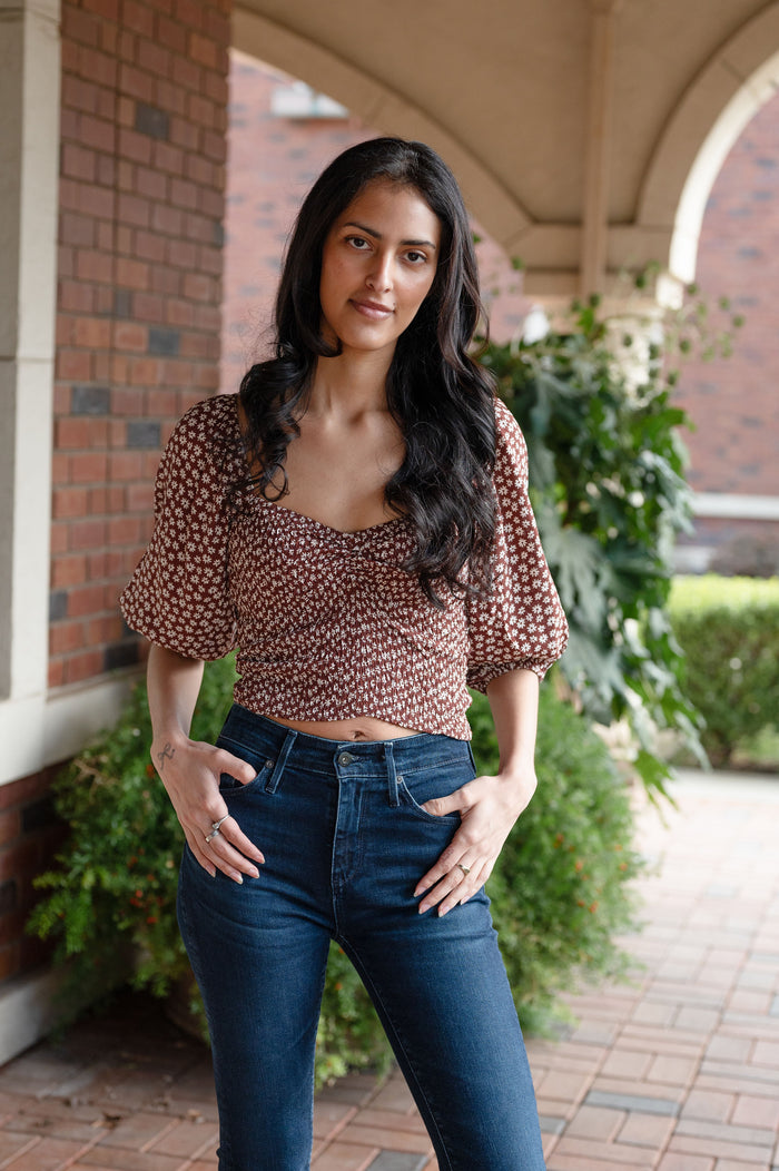 Easy Peazy Floral Smocked Cinched Top