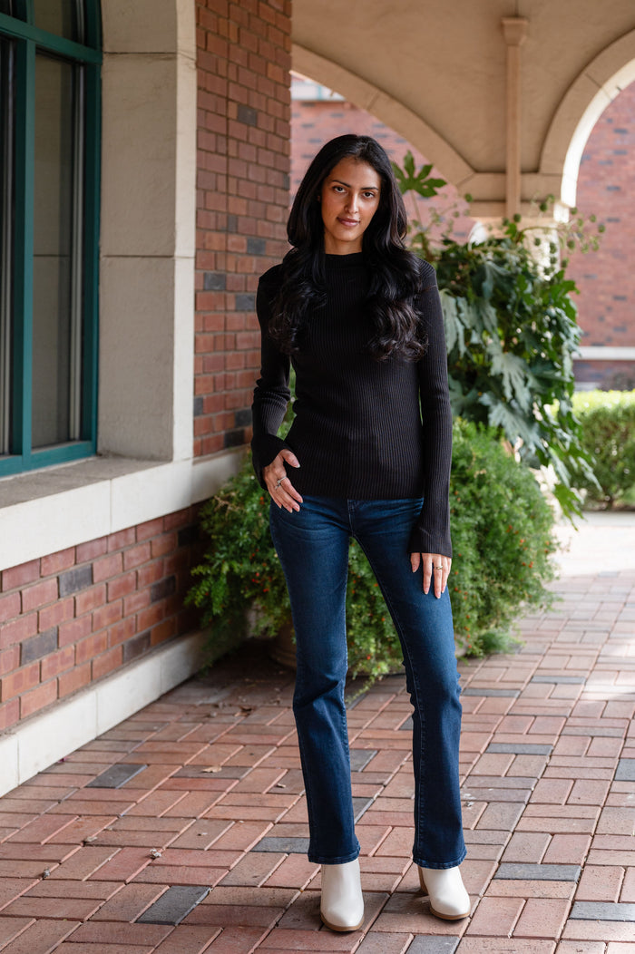 Ribbed Mock Neck Long-Sleeve