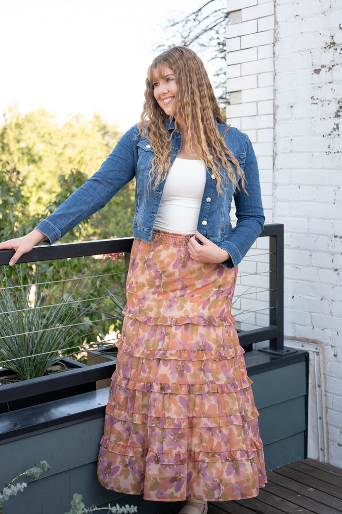 Watercolor Tiered Maxi Skirt