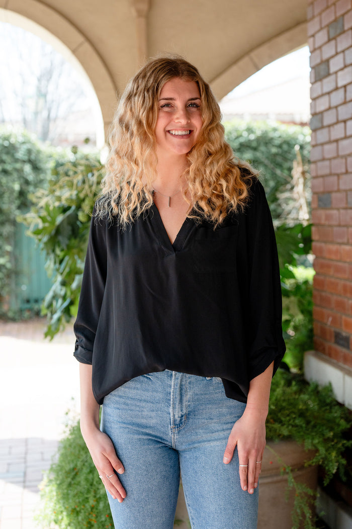 Silky Crepe Popover With Front Pocket