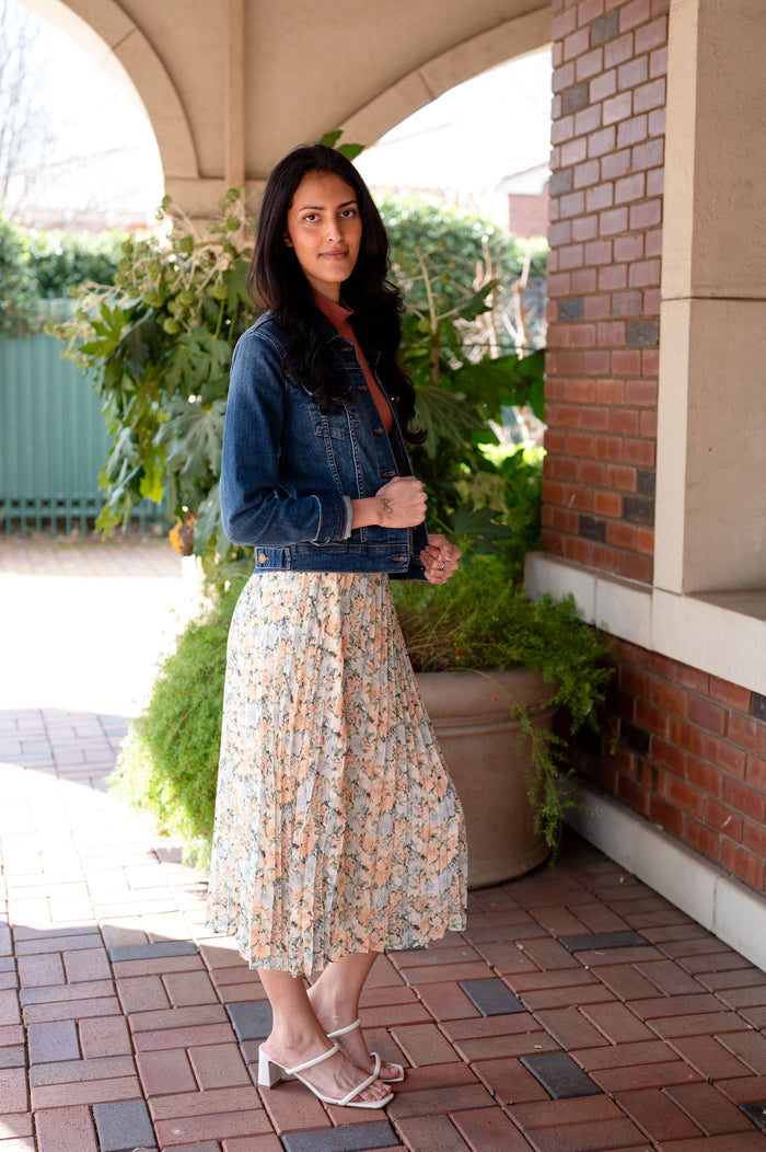 Green Thumbs Pleated Midi Skirt