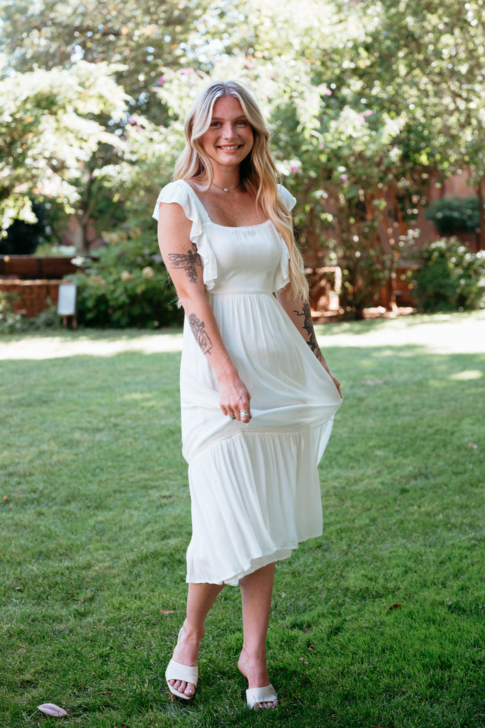 Quinn Midi Dress W/ Lace Trim & Back Ties