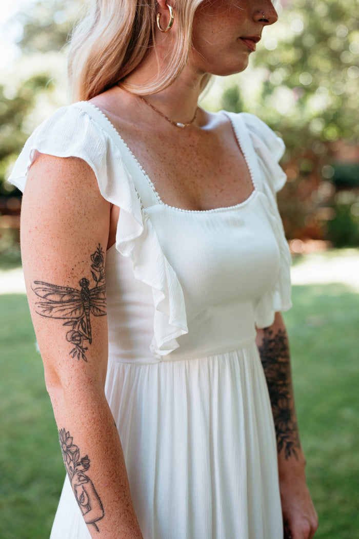 Quinn Midi Dress W/ Lace Trim & Back Ties
