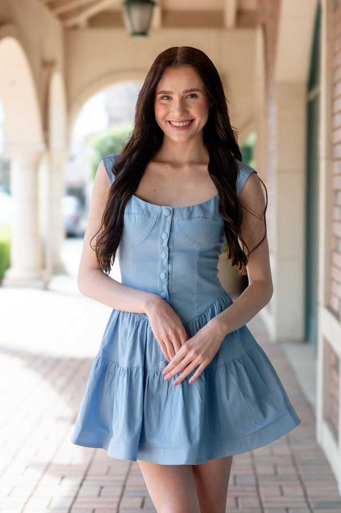 Clearance - Stretch Poplin Button Down Mini Dress