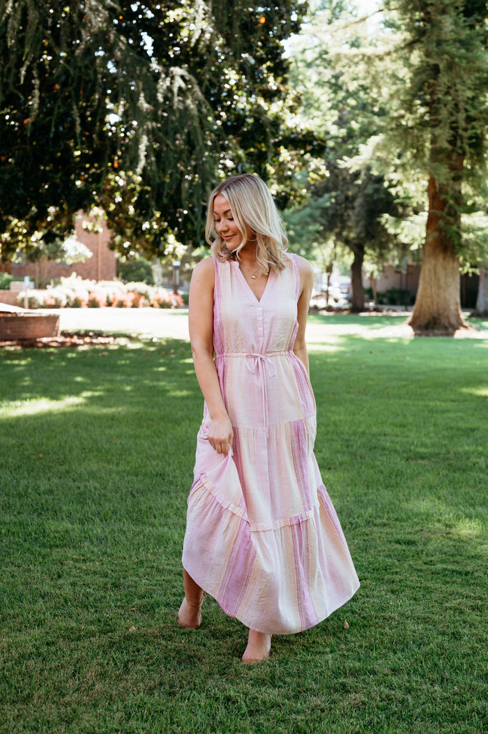 Sleeveless Tiered Maxi W/ Tie Waistband