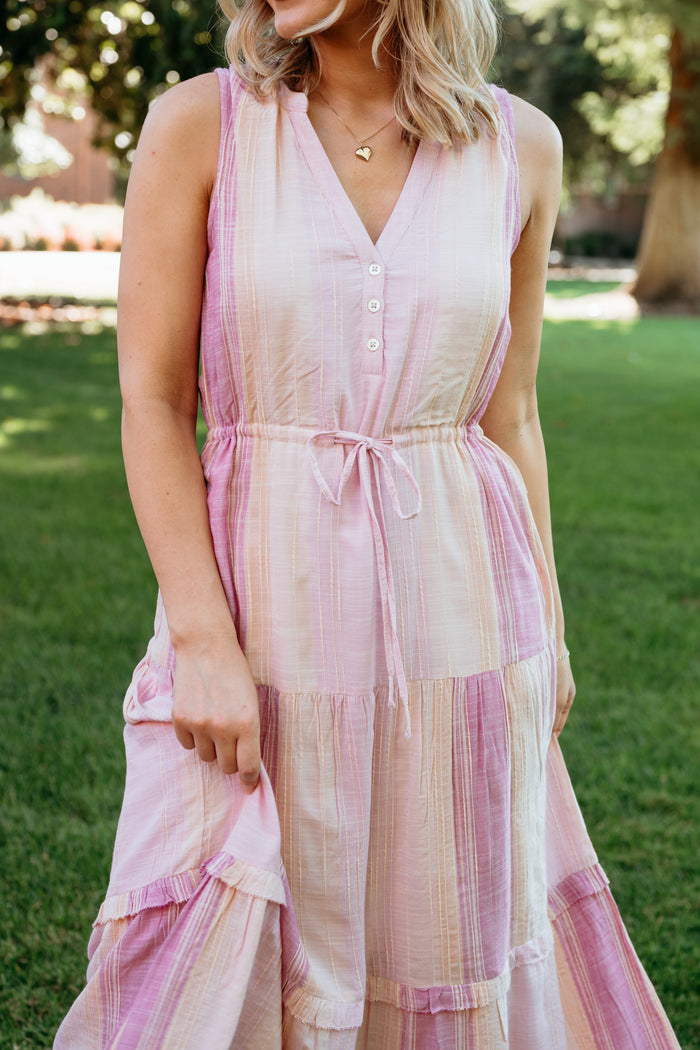 Sleeveless Tiered Maxi W/ Tie Waistband