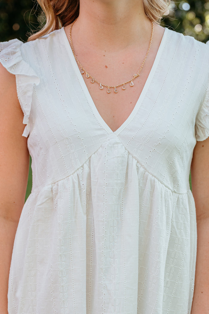 CLEARANCE - Flutter Sleeve Embroidery Eyelet Lace Dress
