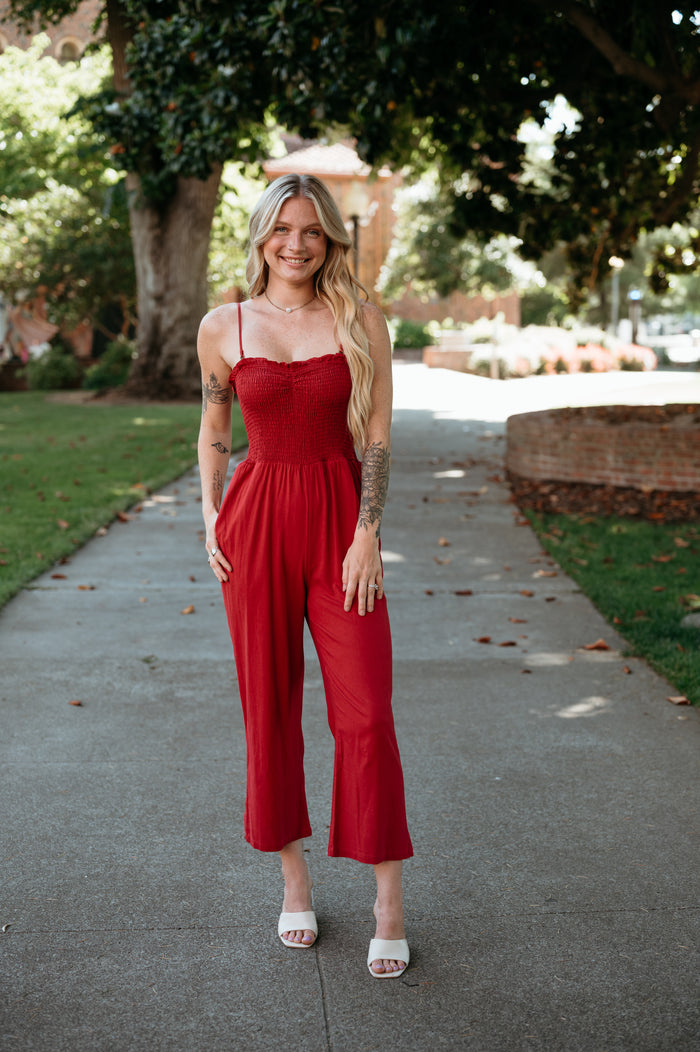 CLEARANCE-Theresa Smocked Top Jumpsuit W/ Removable Straps