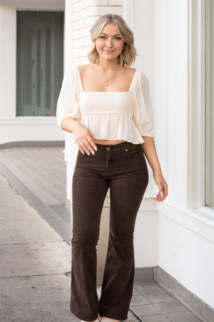 Mid-Rise Corduroy Flare Pants