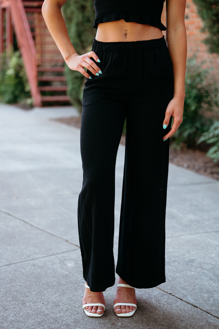 Ruffle Waist Linen Pants