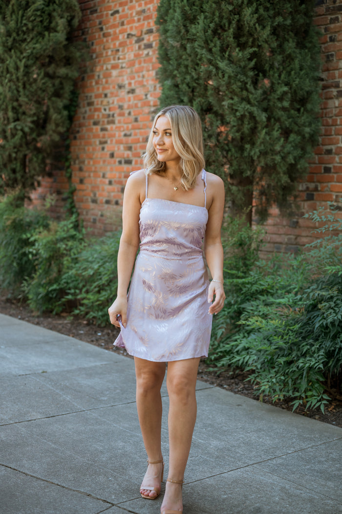 Tied Shoulder Elastic Back Lilac Mini Dress