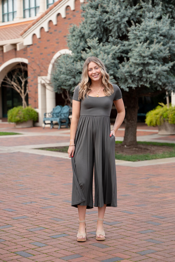 Short Sleeve Round Neck Modal Jumpsuit