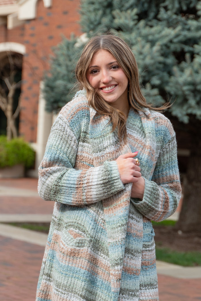 Novelty Space-Dye Hooded Coatigan