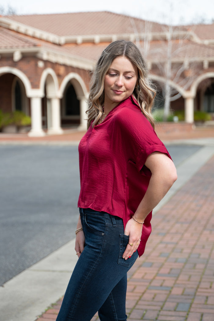 Highlow Collar Satin Blouse