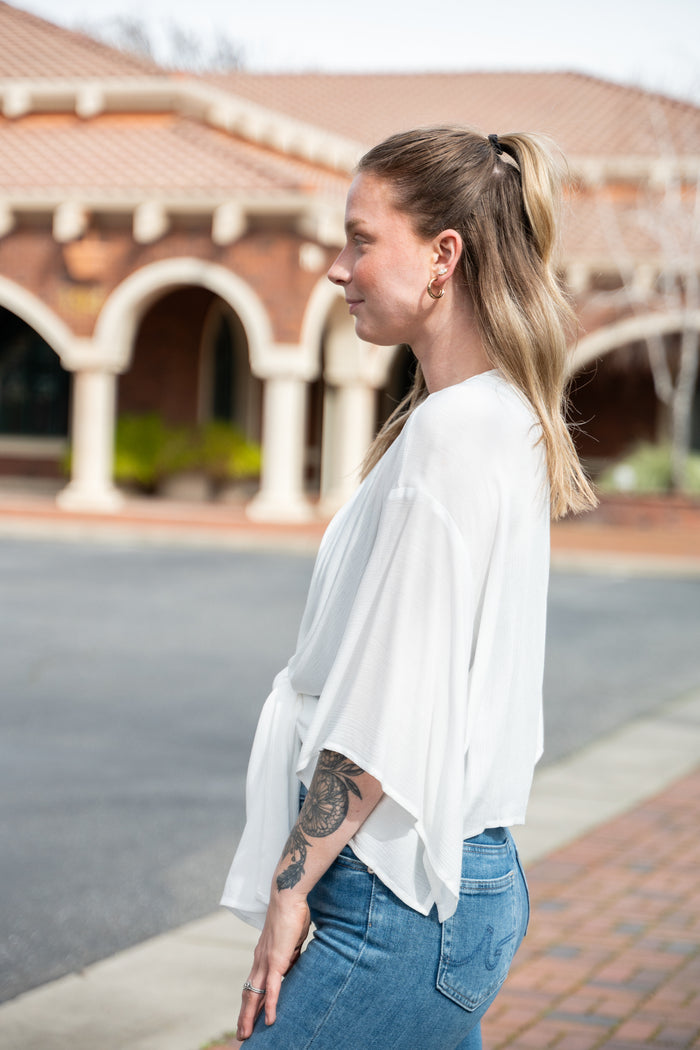 Three Quarter Tie Front Short Sleeve Kimono