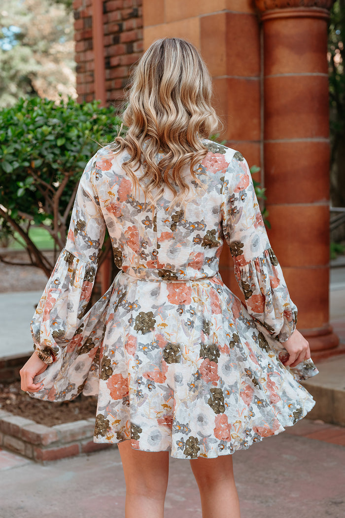 The Secret Garden Long Sleeve Belted Mini Dress W/ Buttons