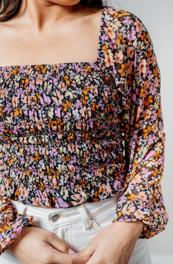 CLEARANCE - Vintage Blossom Long Sleeve Crop Top