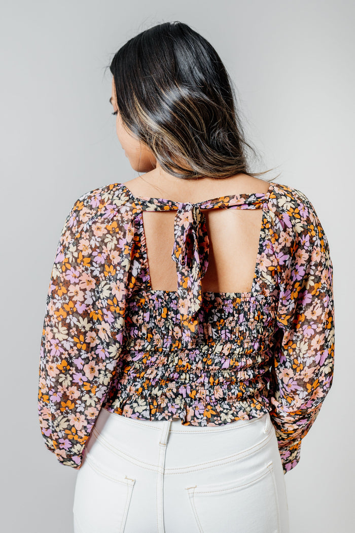 CLEARANCE - Vintage Blossom Long Sleeve Crop Top