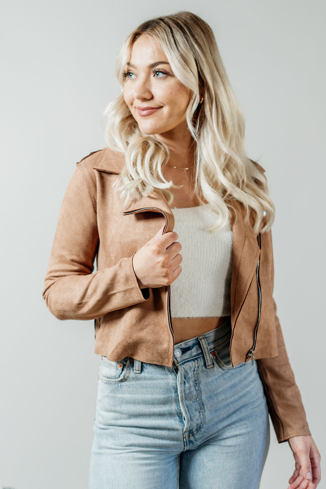 Cropped suede moto on sale jacket