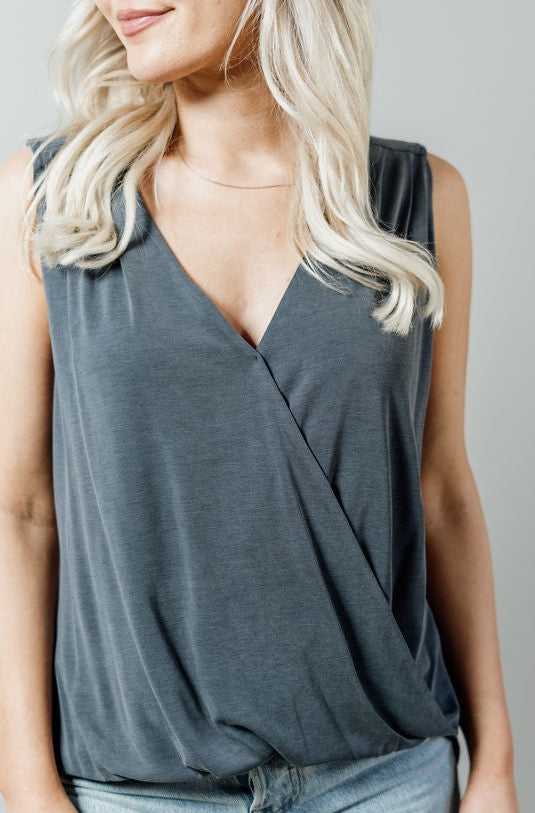 Sleeveless Cross Over Drape Blouse