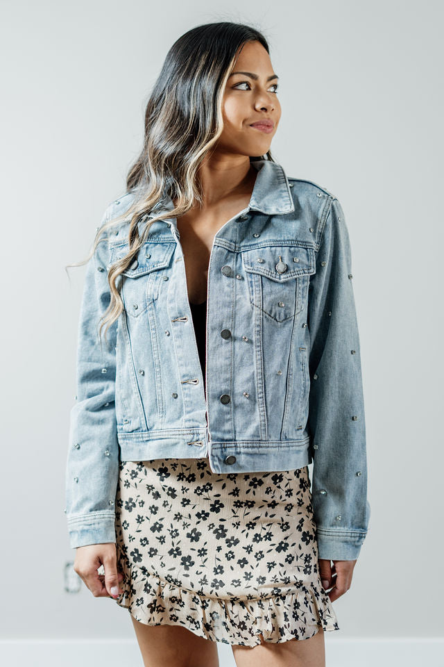 Womens denim outlet jacket with bling