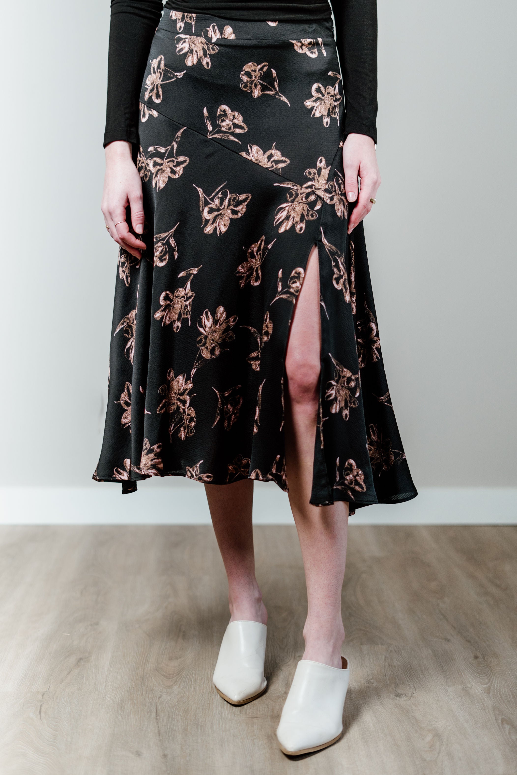 Zara black floral midi skirt sale