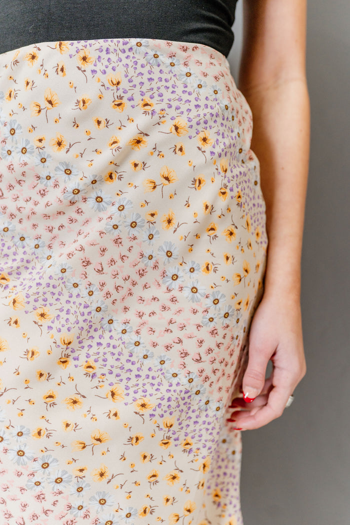 CLEARANCE- Floral Satin Montauk Midi Skirt