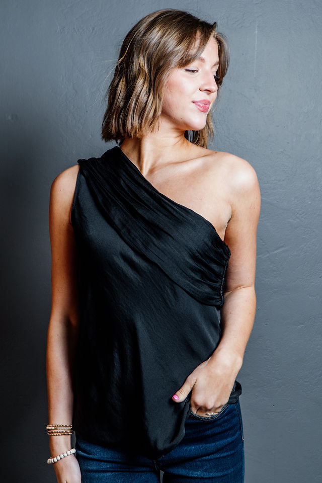 Clearance - One Shoulder Satin Top