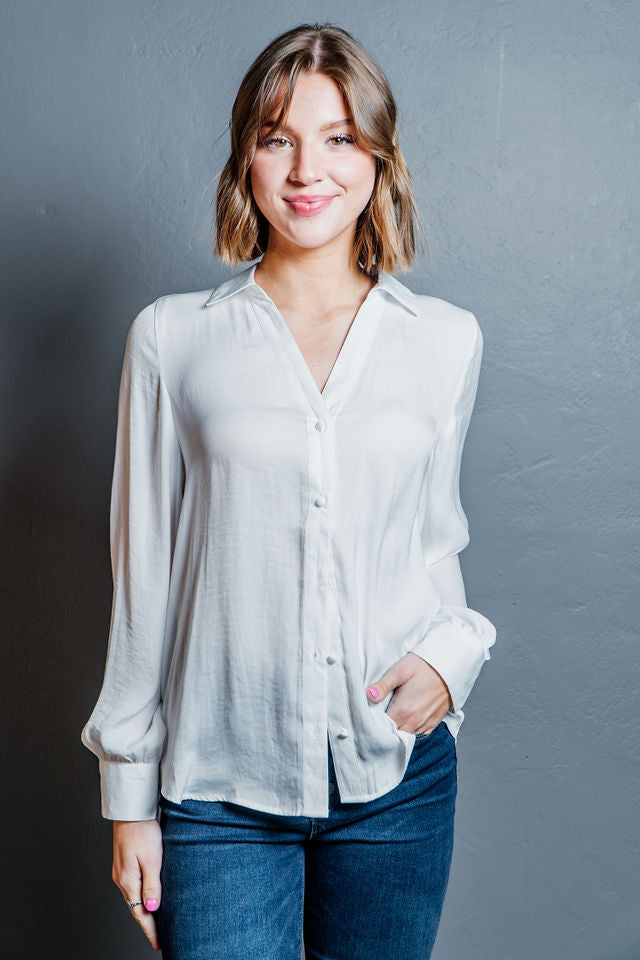 Long Sleeve Satin Button-Up