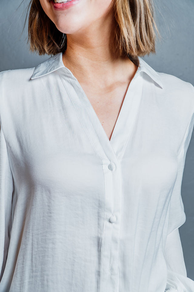Long Sleeve Satin Button-Up