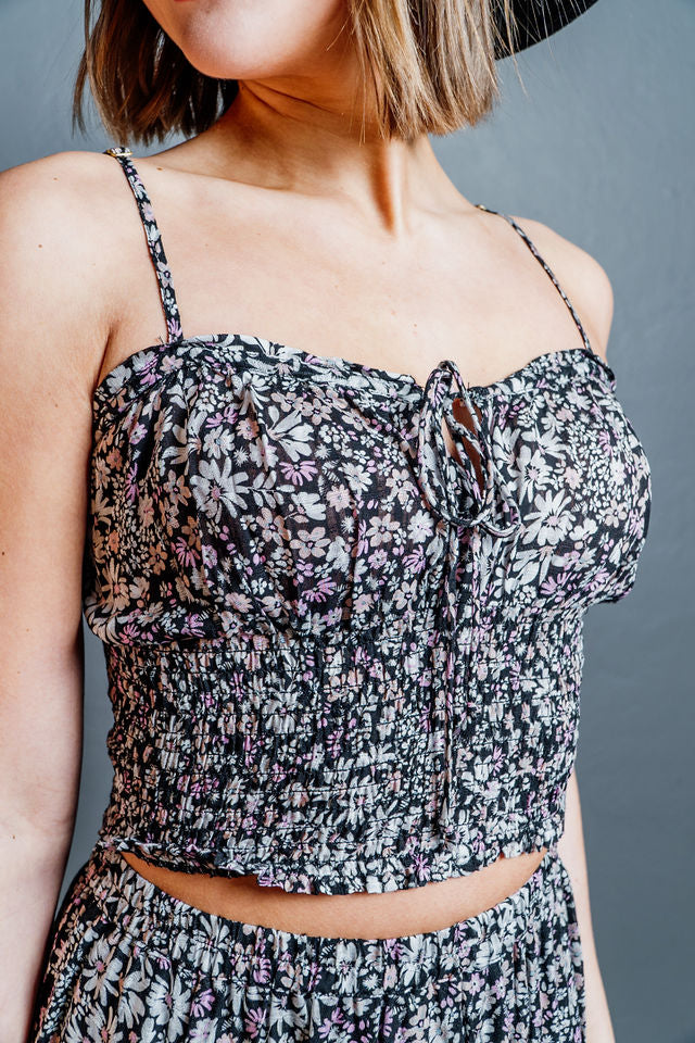 CLEARANCE Smocked Cropped Floral Tank