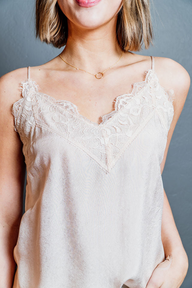 CLEARANCE - Shiny Lace Neck Cami