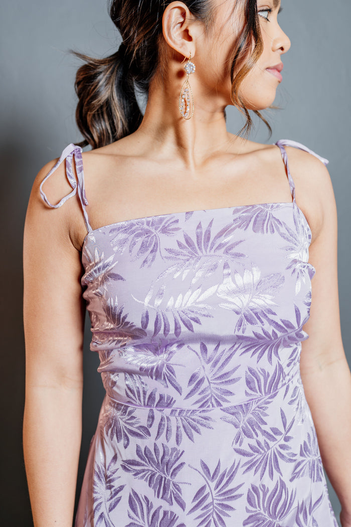 Tied Shoulder Elastic Back Lilac Mini Dress